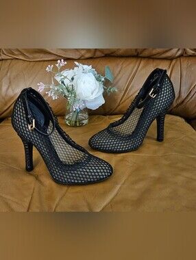 Dolce & Gabbana Black Mesh Ankle-Strap High Heels Size 5 U( GREAT SHAPE) !!!